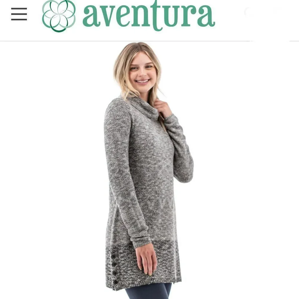 NWT Aventura Belinda L Grey Charcoal Cowl Neck Beautiful Stylish Sweater Tunic